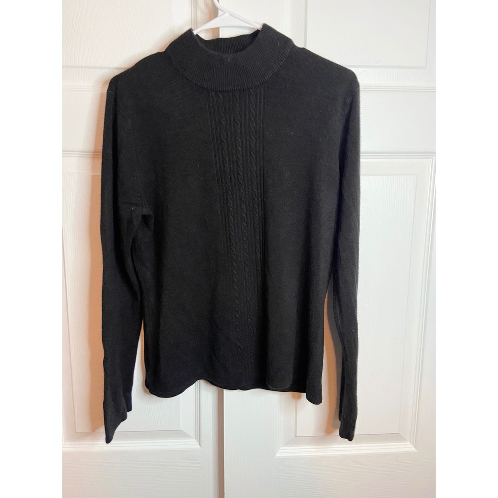 Minimalist Black Mock Neck Cable Knit Sweater